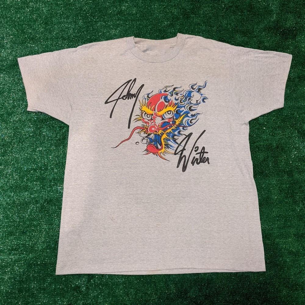 Vintage Johnny Winter Signature Cotton Men Women Sport Grey S-4XL Shirt TR102 Unisex T-Shirt S