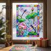 Decorative Glass Cling for Home Dragonfly Lotus Stained Style Window Cling, Rainbow Suncatcher Static Light Effect Sticker Decal, Privacy Film