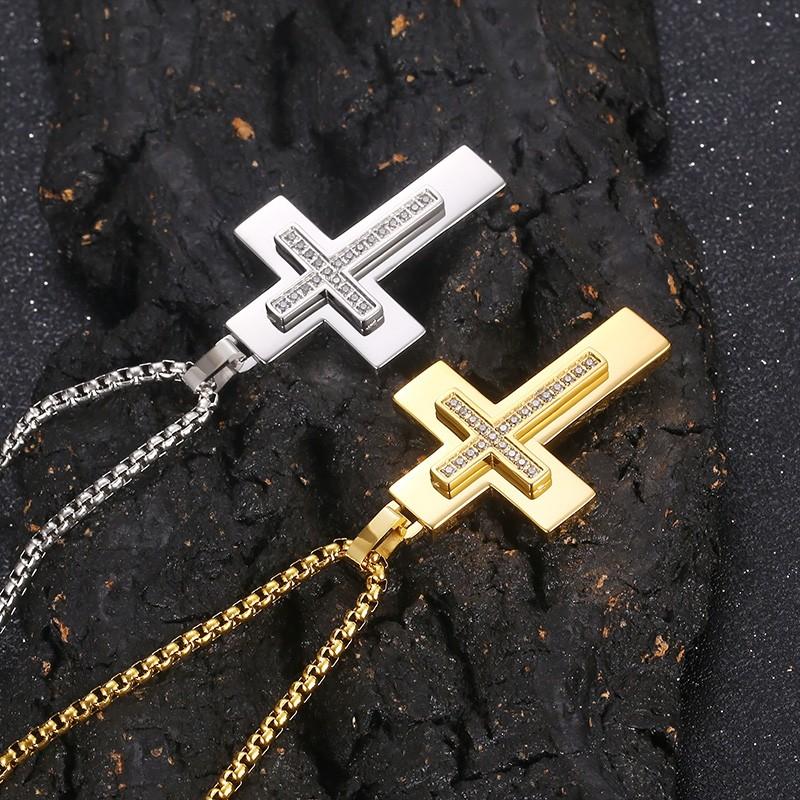 New Zircon Cross Pendant Necklace for Women Men Free Gifts Square Pearl Chain Gold Color Jewelry Trendy One Piece Necklace