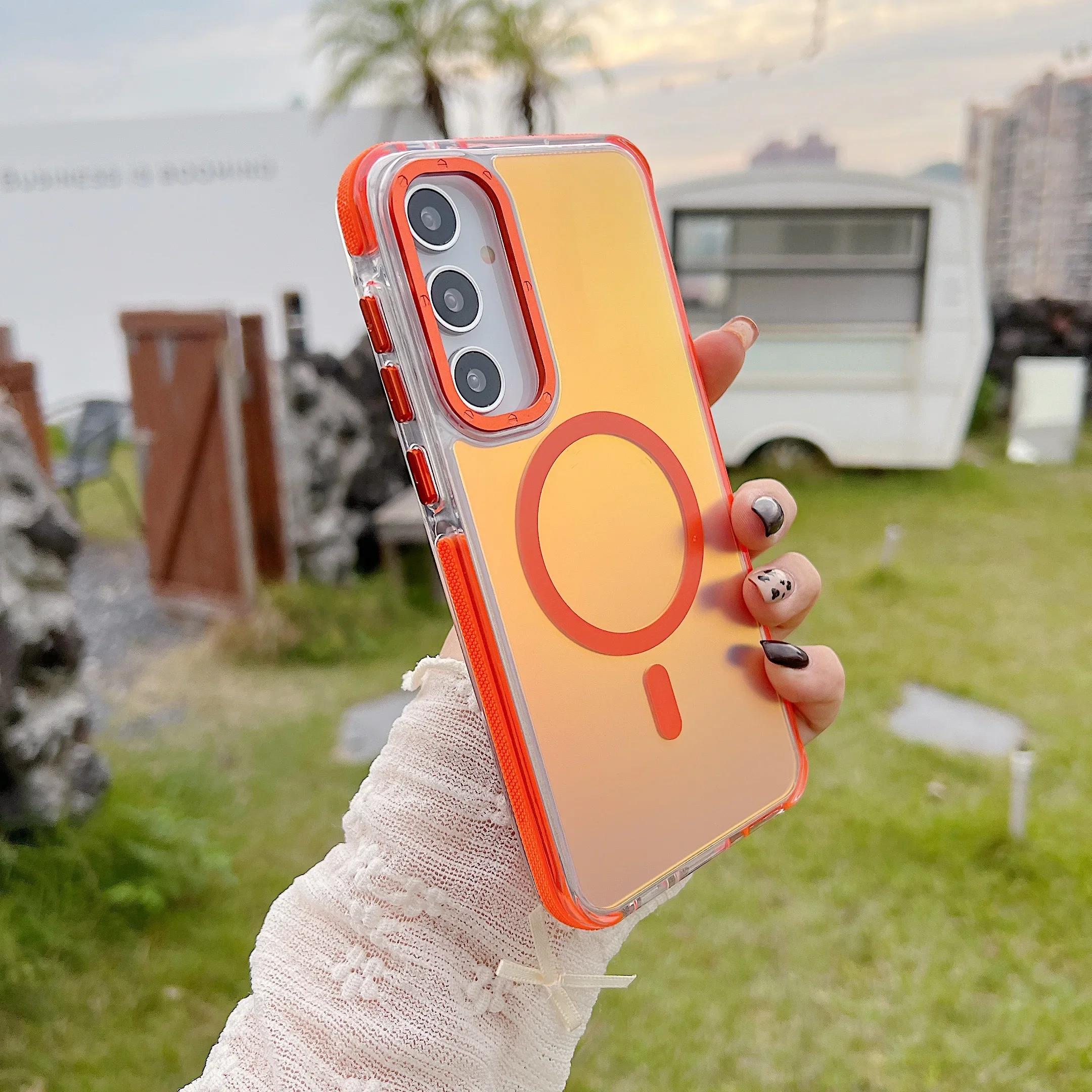 

Suitable for Samsung Galaxy A56 A36 A26 A16 A06 A55 A54 A53 A35 A34 5G 4G Luxury Metal Camera Frame Gradient Magnetic Safe Cover Samsung A04 A04S помаранчевий