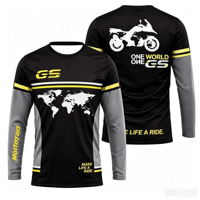 Motorradtour Weltkarte Grafik Langarm Trikot Familienpassend Biker Outdoor Lässig Stilvoll Täglich Bedrucktes T-Shirt Trage Top
