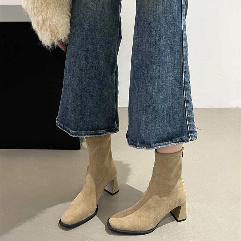 Mode Damen Stretch Stiefeletten Mode Elegant Modern Schmal Kurze Stiefeletten Herbst Winter Damen Reißverschluss hinten Schuhe