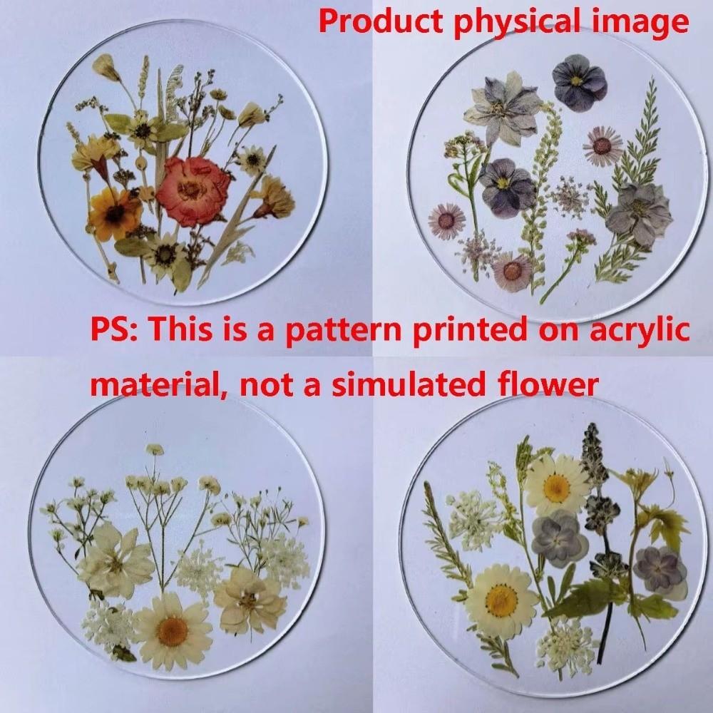 4pcs New 2D Flat Acrylic Coasters Round Wildflower Print Design Table Coaster Colorful Cup Mat Tabletop Decorations