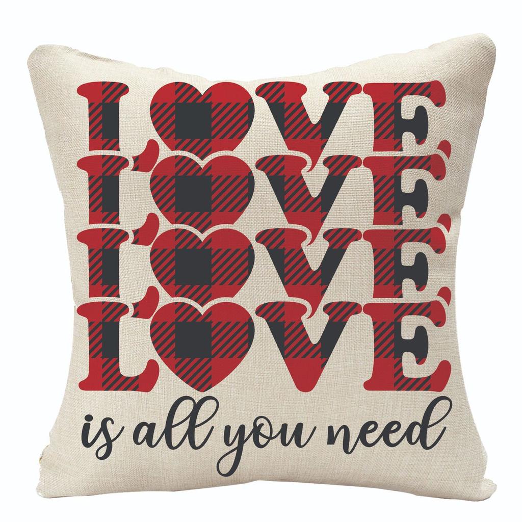 New Valentine's Day Linen Pillow Cover Red Plaid Love Home Festival Decoration Pillow Cover