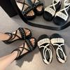 Muffin platform Roman sandals female 2025 spring and summer new French beautiful rhinestones with skirts fairy wind beach shoes