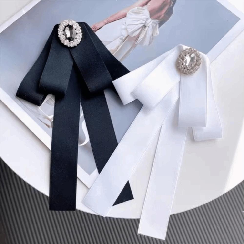 Crystal Rhinestone Ribbon Bowtie Brooch Fabric Bow Tie Brooches  Dress Shirt Accessories