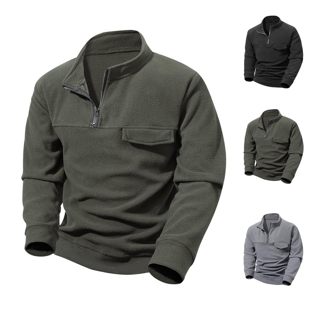 Men Oversized Casual Stand Collar  Cargo Sweatshirts Workout Mens Sweaters