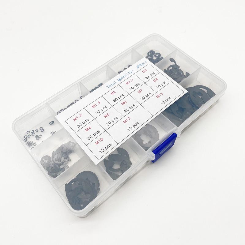 290-Piece Black Manganese Steel C-Type Snap Ring Set, Sizes M1.2-M15