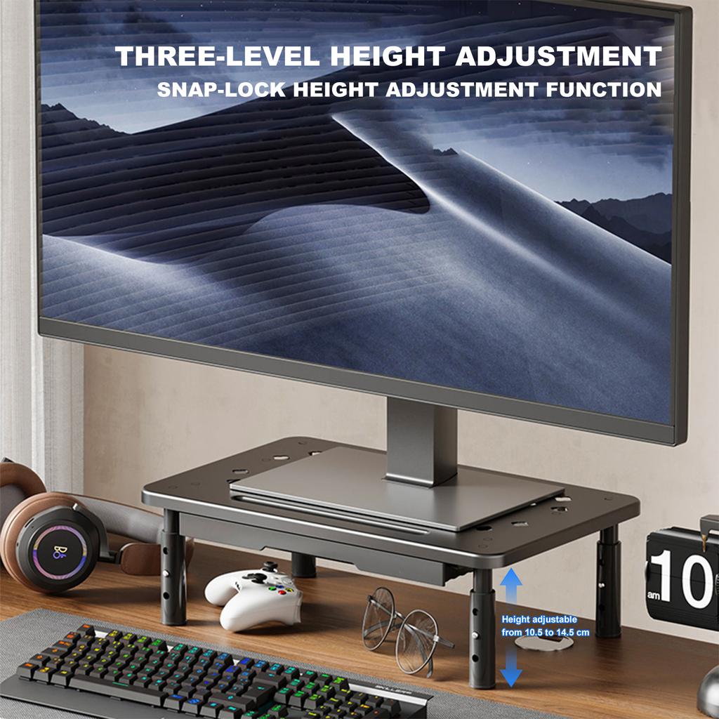 Computer Monitor Stand 3 Height Adjustable Laptop Riser With Storage Drawer Airflow Vents Monitors Risers For Laptops PC Printer
