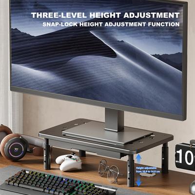 Computer Monitor Stand 3 Height Adjustable Monitor Riser with Drawer Desk Organizer for Monitor Laptop PC Printer
