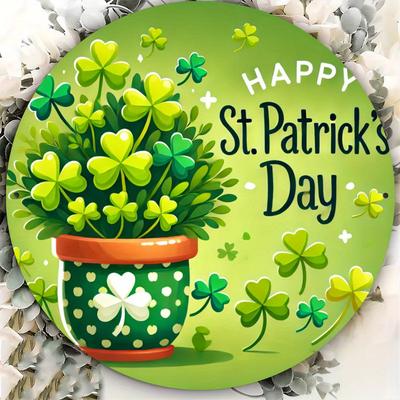 Wooden St. Patrick's Day Wall Plaque - 1pc Round Wooden Sign with HD 2D Print, Shamrock & Pot of Golden Design for Door, Wall, Home, Room, Farmhouse