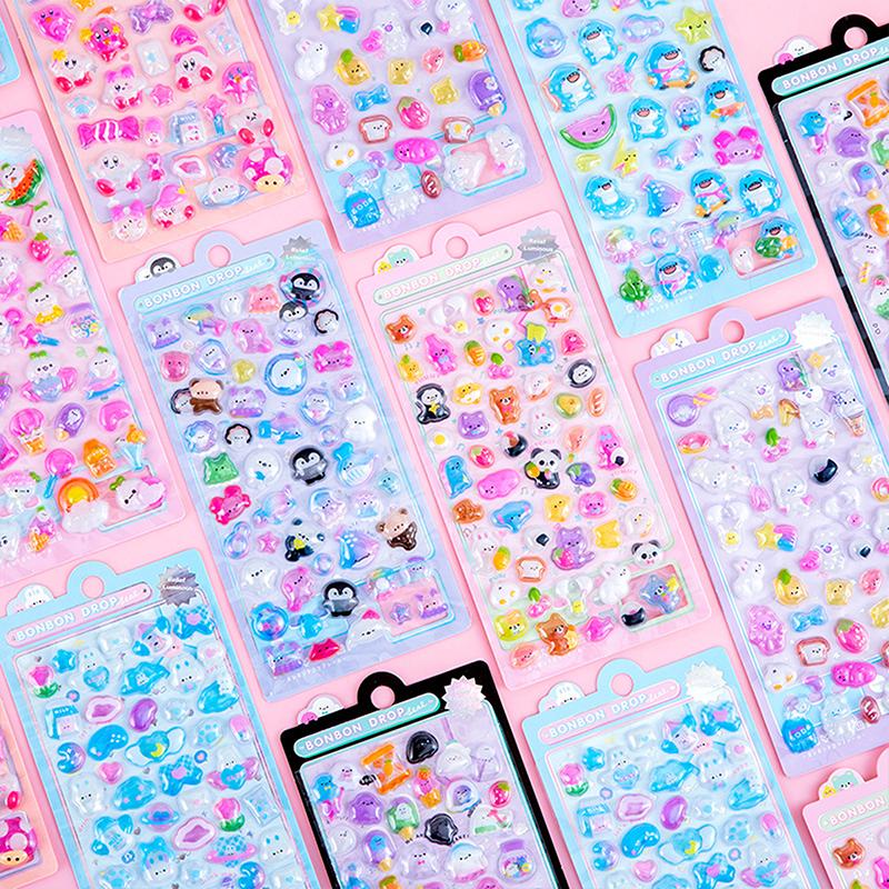 2 Sheets Kawaii Decor Sticker Cute Cartoon Luminous 3D Stickers Diy Phone Luggage Motorcycle Laptop Suitcase Decals