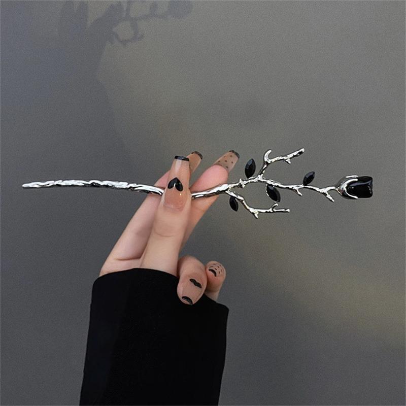 Vintage Metal Red Rose Flower Hairpins Women Elegant Texture New Chinese-style Chopstick Hair Stick Girls Hair Accessories Tools