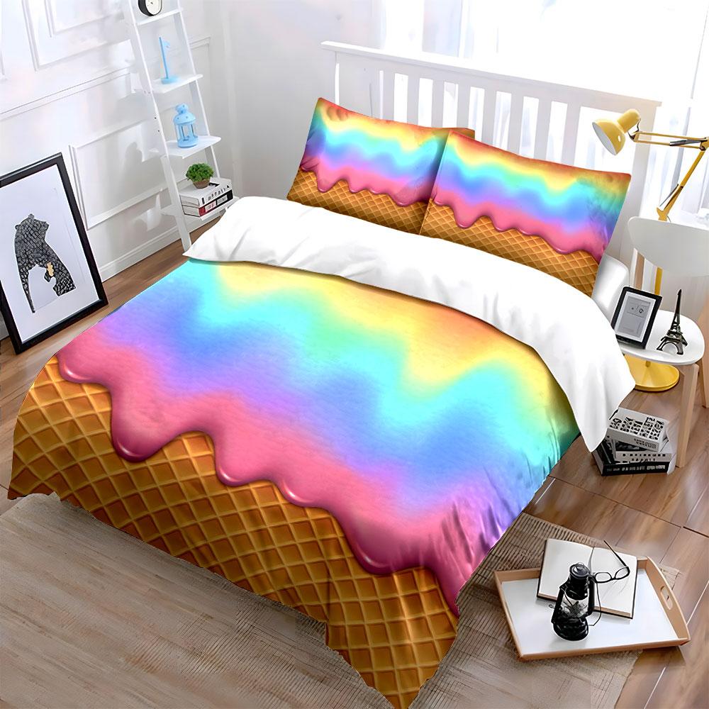 Rainbow Ice Cream Pattern Bedding Duvet Cover Set  (1*Duvet Cover 2*Pillowcases, without duvet insert)