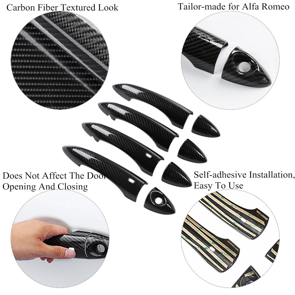 Exterior Door Handle Grab Cover Trim with Smart Key Hole for Alfa Romeo Giulia 2017-2019 Carbon Fiber Exterior Car Accessories