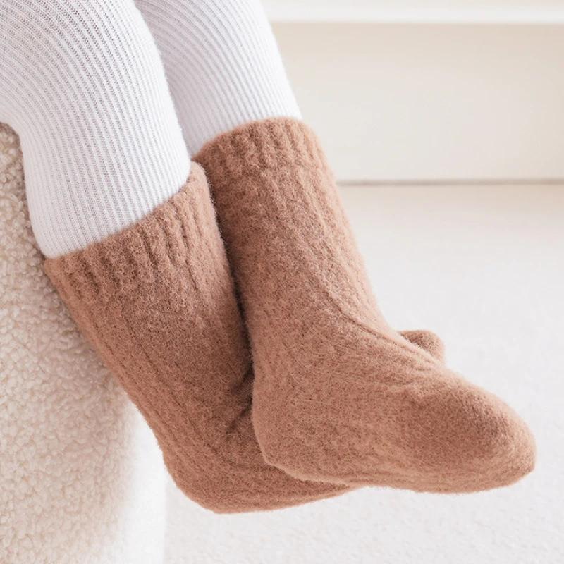 Winter Thickened Newborn Baby Warm Socks Baby Foot Warmer Infant Kids Solid Color Floor Socks Children's Sleeping Sock