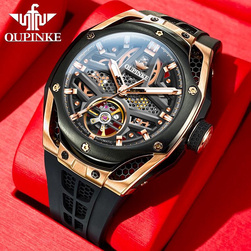OUPINKE Watch Silicone Hollow Movement Waterproof Mechanical Watch Men's Watch