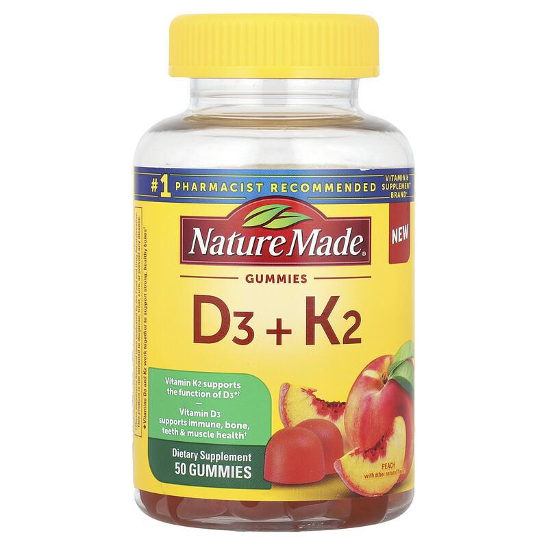 Vitamin D3 + K2 Gummies, Peach, 50 Gummies