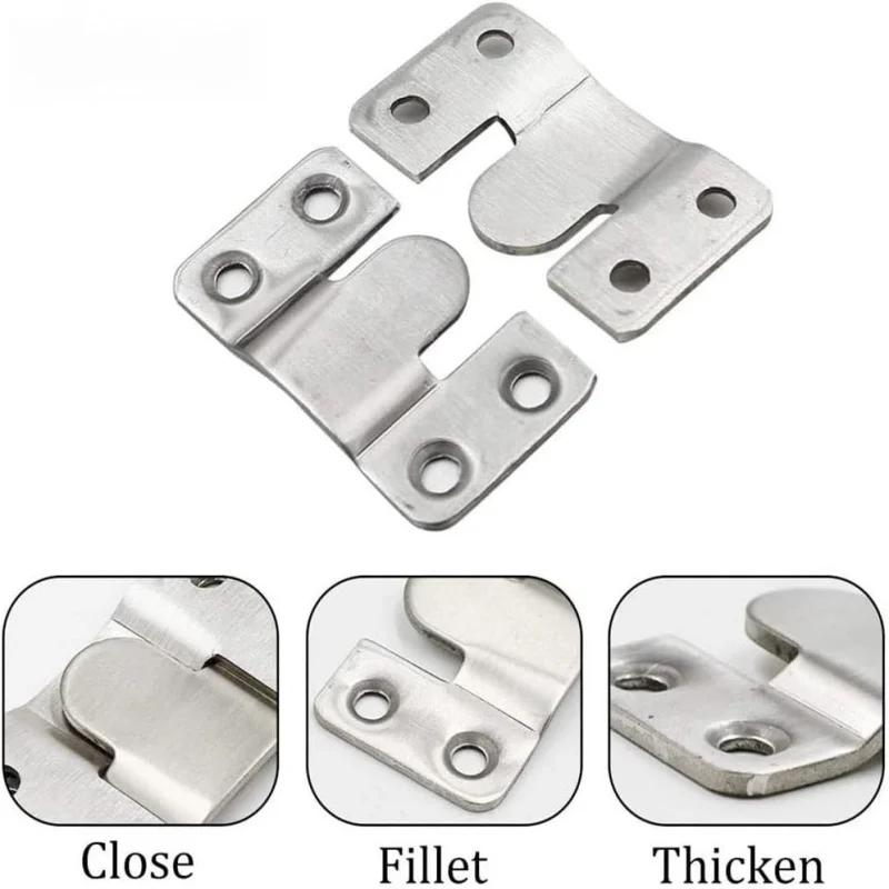 10PCS Stainless Steel Picture Frame Hook Flush Mount Brackets Wall Hanger Sofa Interlock Bracket Joint Bed Corner Hanging Hooks