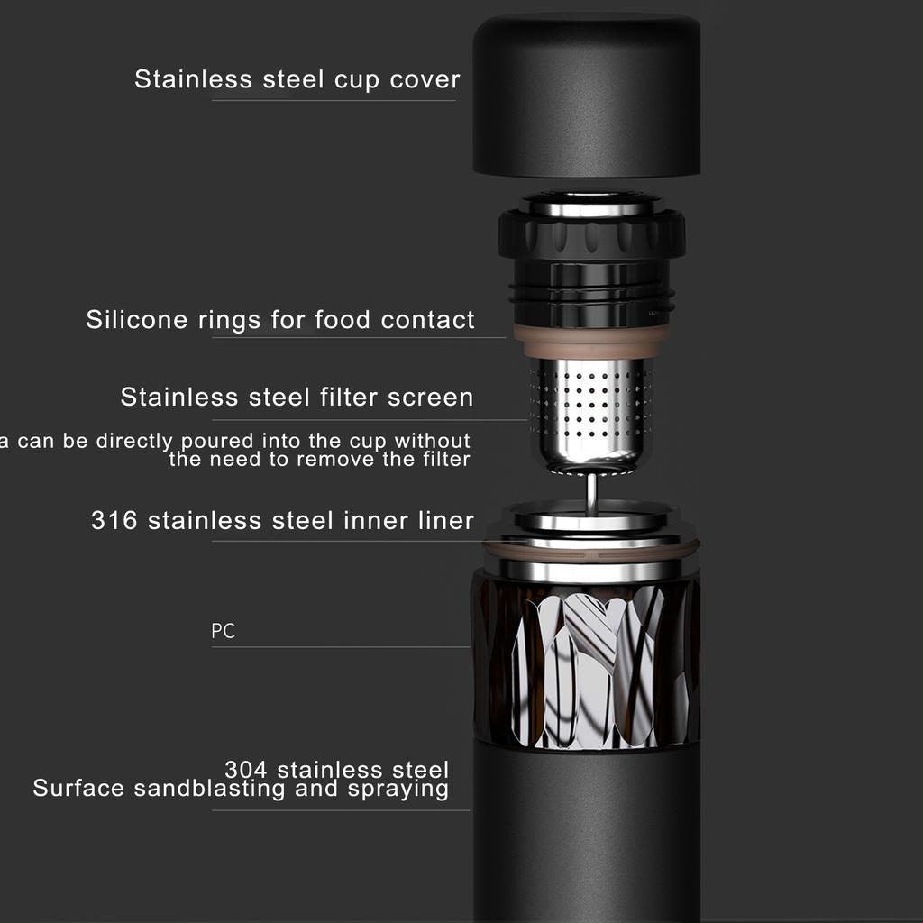 316 Stainless Steel Insulated Mug - Tea And Water Separation, Temperature Display, Unisex, Tea Brewing Flask