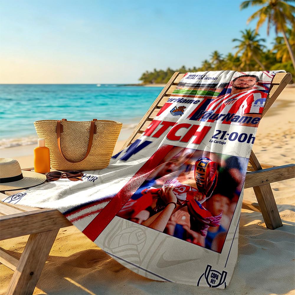 Atletico Madrid Personalized Text Beach Towel Super Soft & Absorbent Suitable for Sports Travel Swimming Yoga Bathroom Beach And Pool
