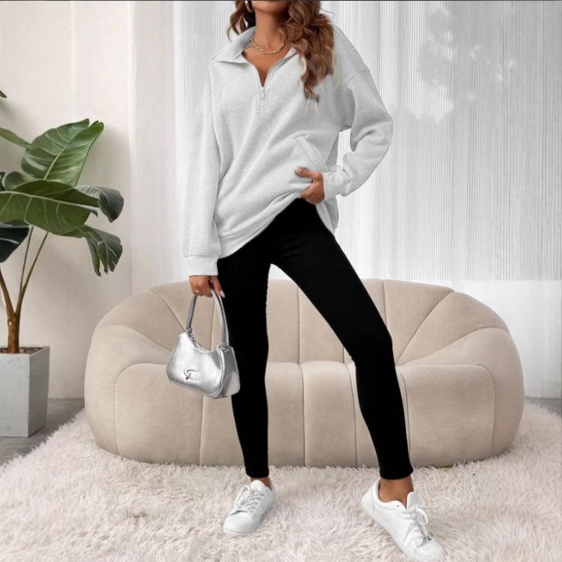 

Жіночий одяг Толстовки в наявності Європейські Американські Худі Осінь Зима Вільні З довгим рукавом Напівзамок XXL світло-сірого кольору