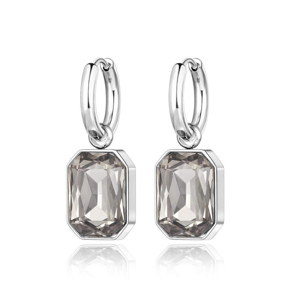 Lokaer Stainless Steel Geometric Square Hoop Earrings Sparkling Cubic Zirconia Crystal Earrings Jewelry For Women