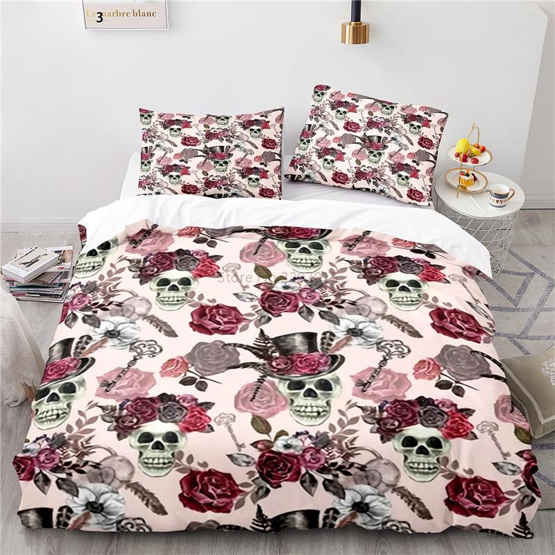 

Home Textile Art Rose Flower Skull Cartoon 3d Bedding Set Printed Duvet Cover Set Pillowcase EU AU US Twin Full Queen King Size 135x200cm