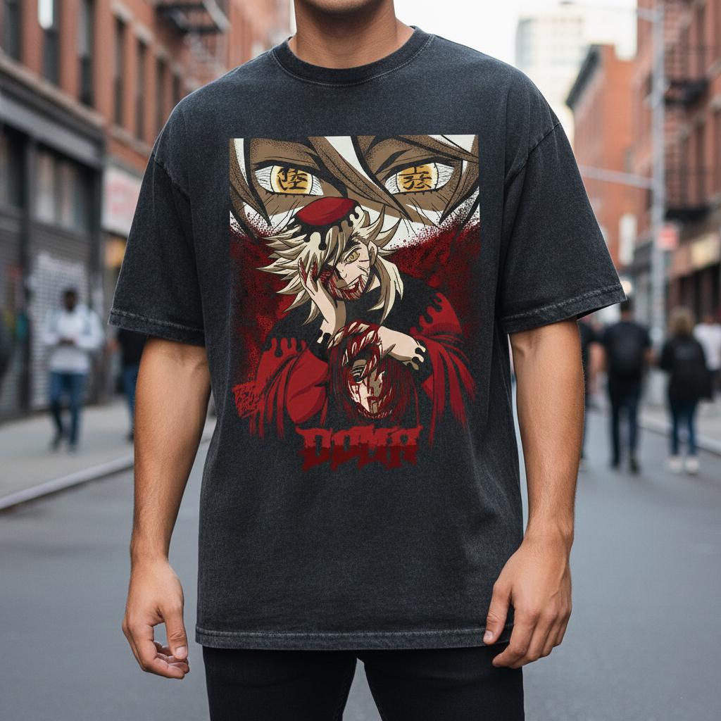 

Gintama Mineral Water Wash T-Shirt Upper String No Retro Pattern T-Shirt Gintama Anime Streetwear 3XL