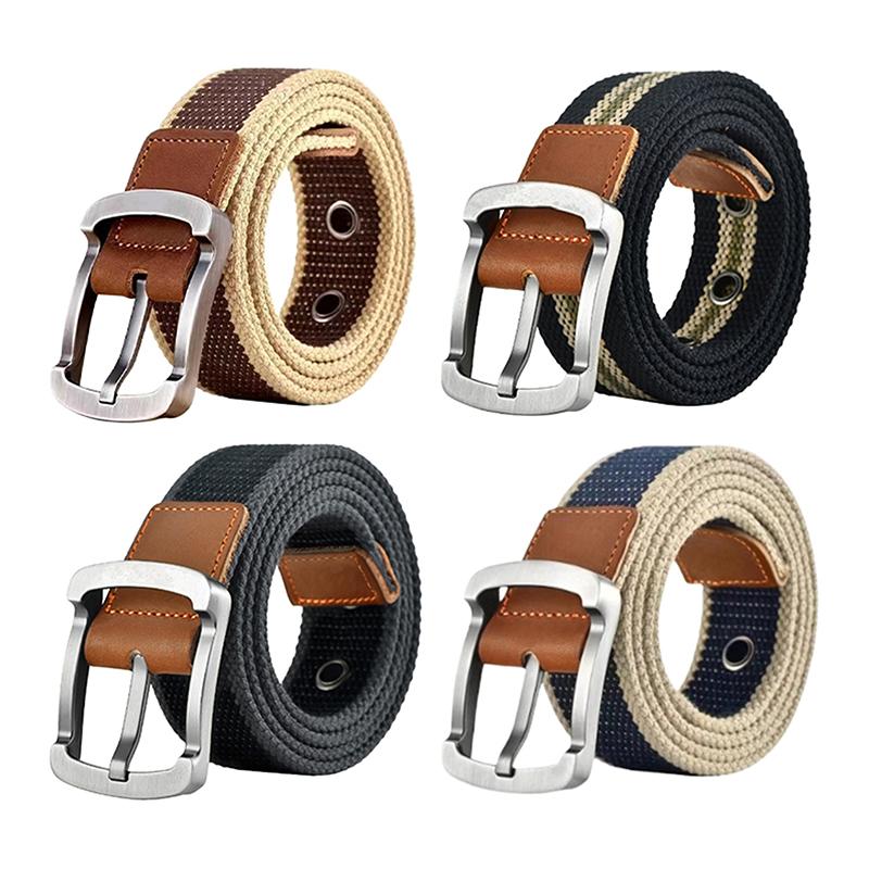 Unisex Design Casual Versatile Canvas Material Waist Belt Metal Needle Buckle Woven Pants Waist Belt Youth Student Jeans Belt