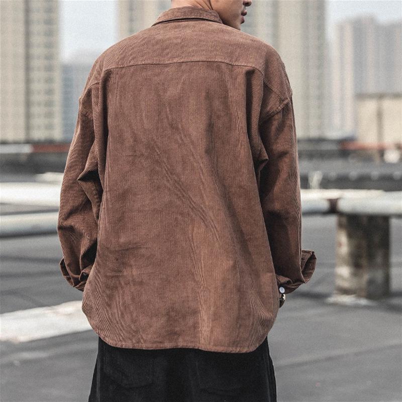 Men's Japanese Style Corduroy Long-Sleeve Shirt - Versatile Solid Color Casual Jacket