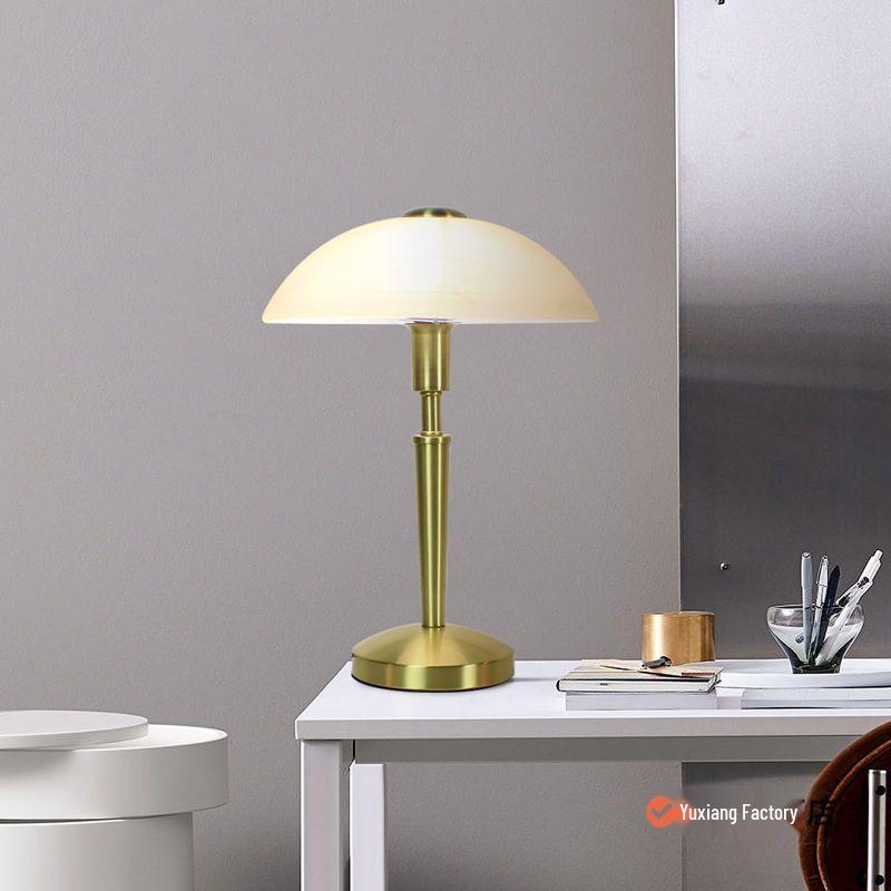 Retro American Solid Wood Glass Table Lamp for Bedroom and Living Room - Touch-Control Warm Lighting for Study