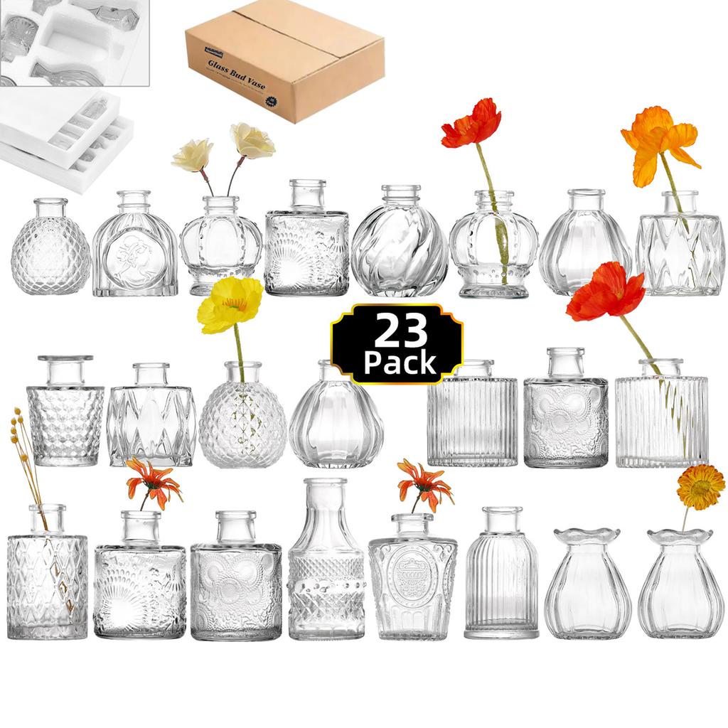 Small Flower Vase Clear Decorative Vase Clear Glass Bud Vases for Home Wedding Table Decorations