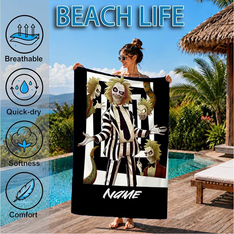 Custom Name Psychedelic Beetle  Beach Towel Microfiber Beach Towel, Lightweight and Quick-Dry, for Summer Travel, Swimming Pool Gift
