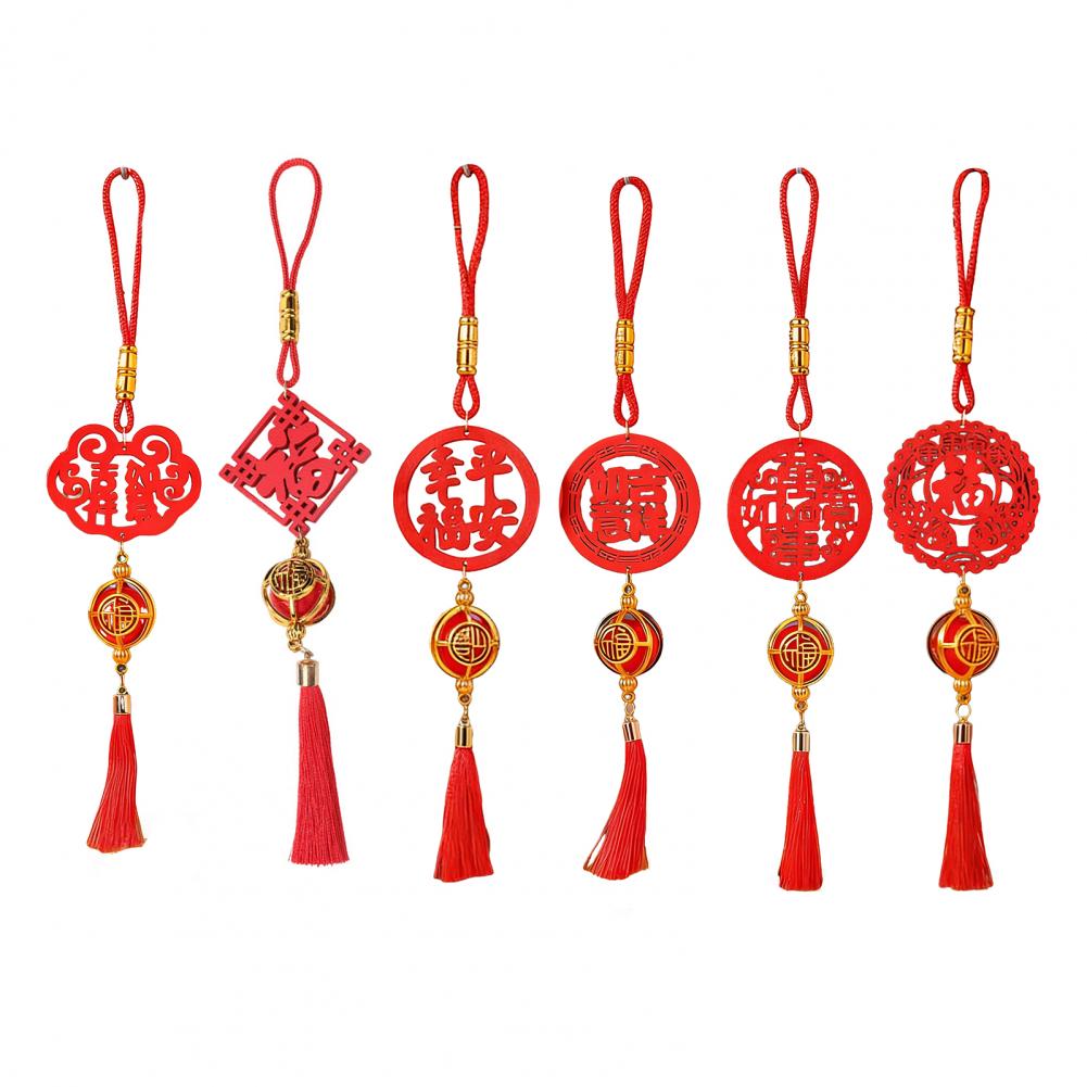 New Year Pendant Wooden Hollow Pendant Chinese New Year Wooden Plaque Ornaments with Tassels Lucky Fu Pendant for Home