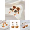 Creative Stylish Halloween Pumpkin Skull Tassel Earrings With Sparkling Zircon Stones For Women