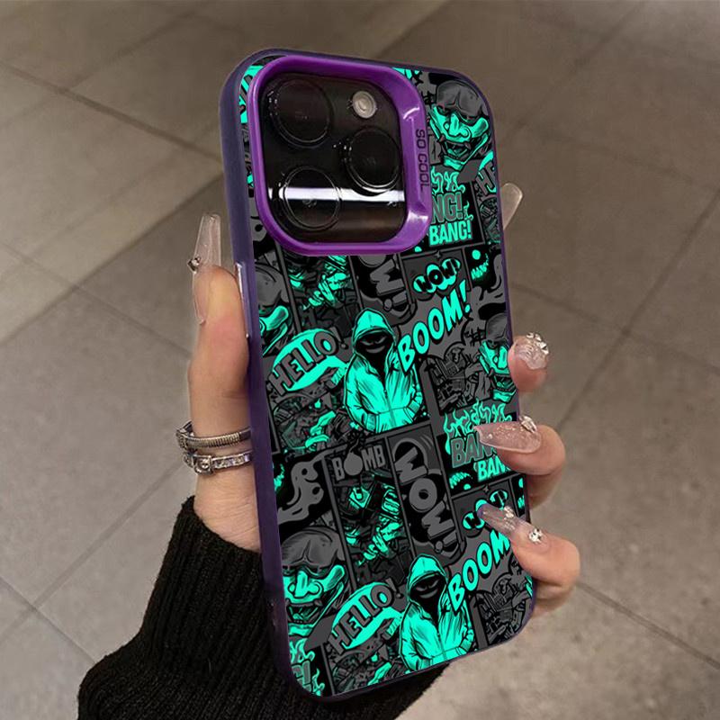 Black Comic Style Phone Case For iPhone 14 Pro Max Plus 16 15 11 12 13 Pro Max Mini X XS XR 7 8 Plus SE Shockproof Cover