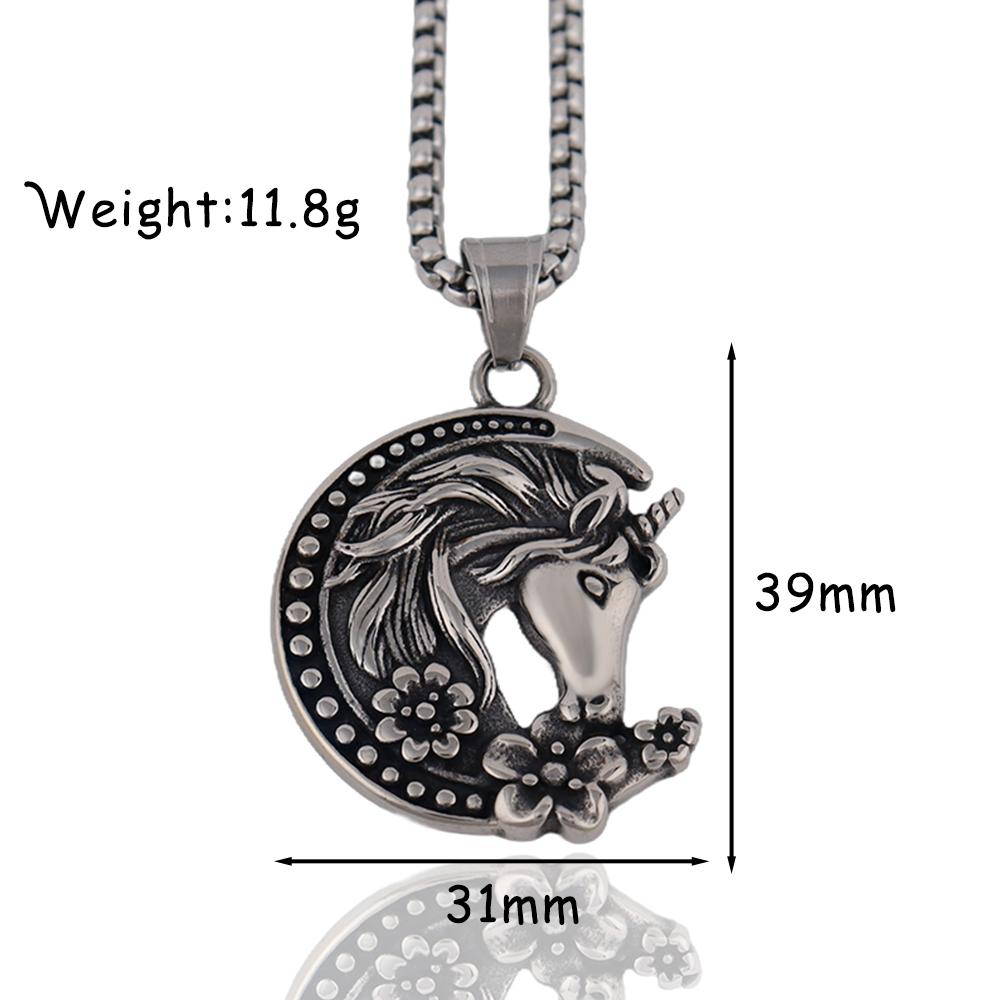 Fashion Charm Moon Unicorn Pendant Popular Stainless Steel Horse Head Necklaces For Men Women Amulet Jewelry Gifts