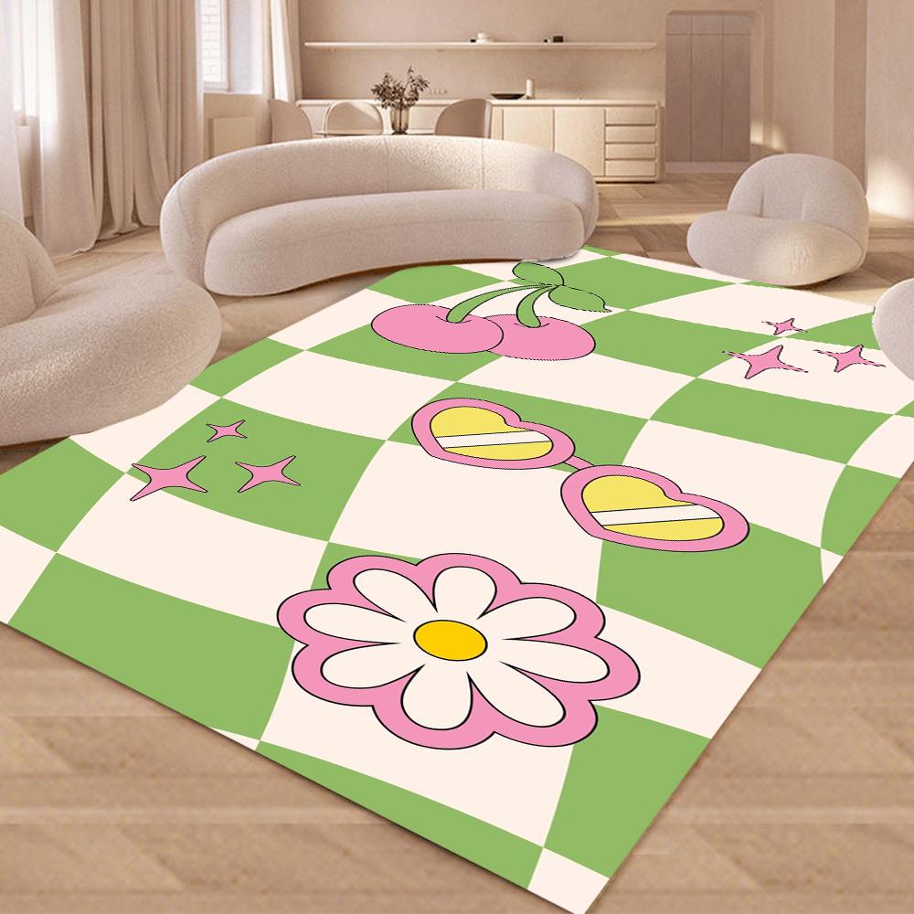 Fruit Plaid Living Room Carpet Striped Floor Mat for Kitchen Dining Room Decor Large Rugs for Children Bedroom Home Decoration