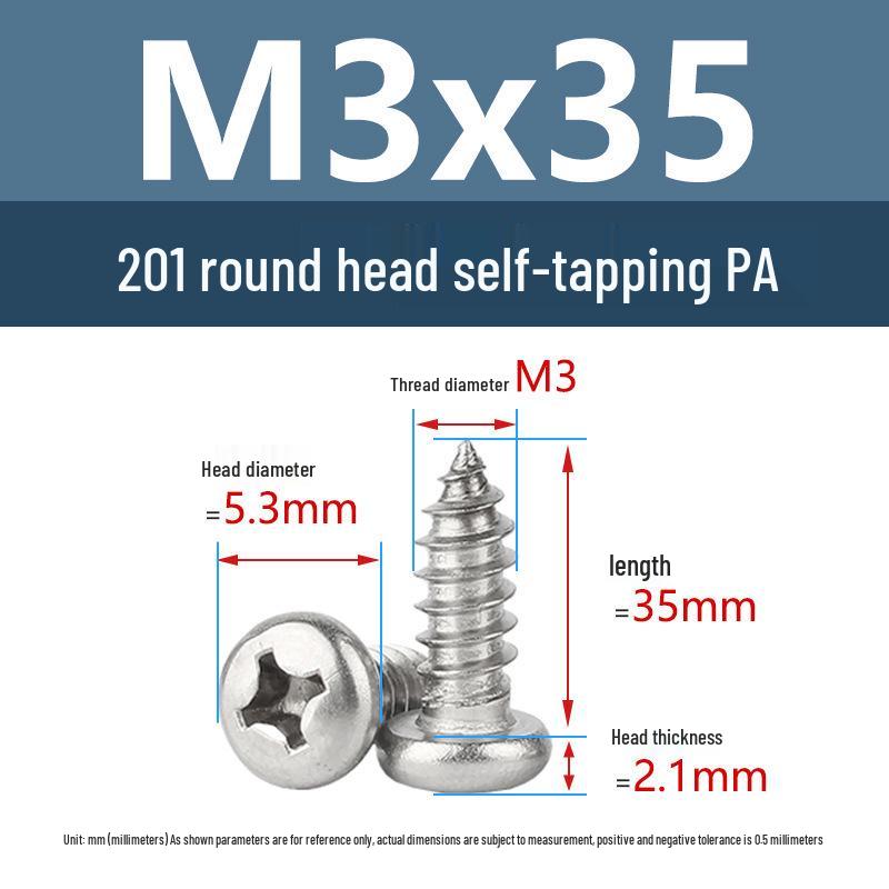 Yigu Yigu 201 Stainless Steel Phillips Round Head Self-Tapping Screws M1.7-M6