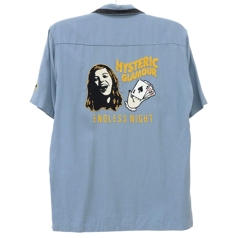 HYSTERIC GLAMOUR ENDLESS NIGHT Embroidered Bowling Shirt, Men's, Blue, Size S, 20 Stainless Steel Tops S BlueUsed