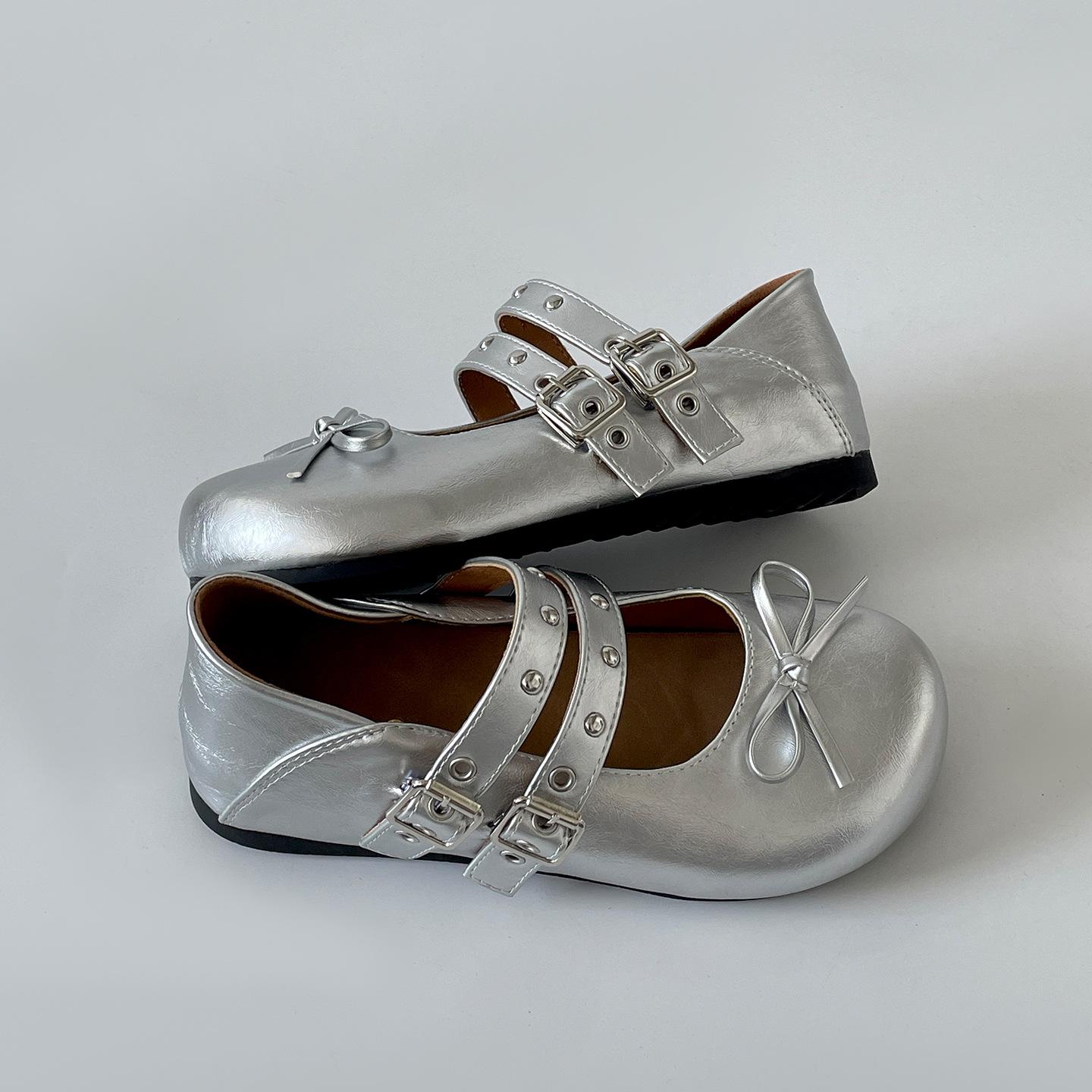 

Red retro French flat bottom inner height increase shallow mouth single shoes women s summer 2025 new skirt versatile Mary Jane shoes 40 серебряный