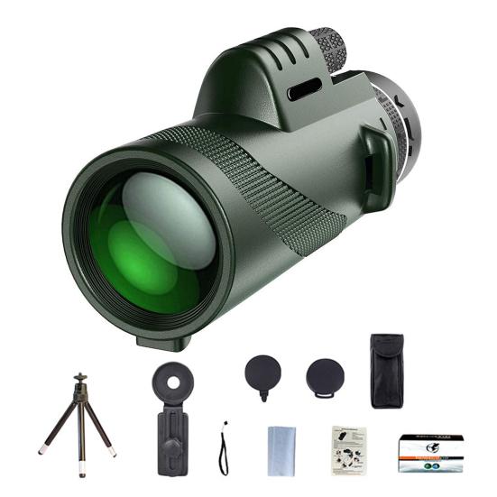 80x100 Monocular Telescope with Tripod Waterproof Portable Outdoor Travel Hiking Hunting Bird Watching Concert Handheld Telescope with Smartphone