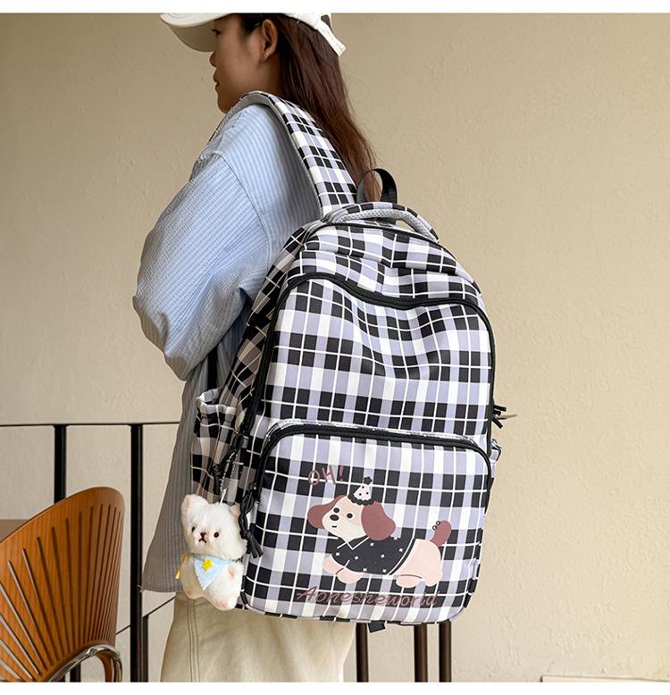 Schoolbag New Large Capacity Plaid Cute Backpack Youth Fashion Student School Bag Going Out Lightweight Cartoon Casual Backpack