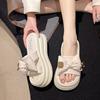 Fashion 7CM Platform Slippers Women Sandal 2024 New Summer Flat Slippers Women Bow Leather Beach Shoes Summer Footwear for Woman