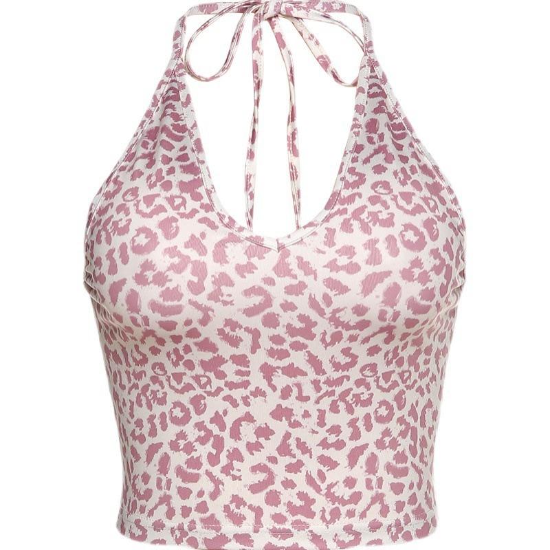 

Винтажный леопардовый принт халтер тип халтер летний новый короткий красота сзади с небольшой толпой снаружи носить верхнюю часть женского прилива One size