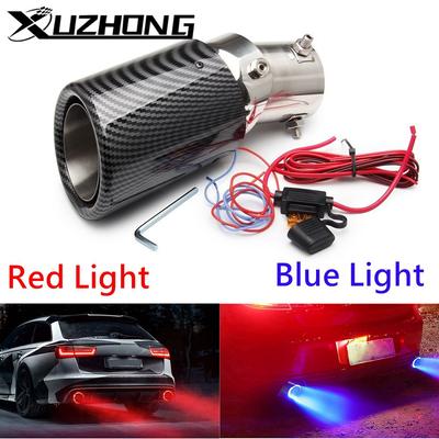 AdjustableUniversal LED Exhaust Muffler Tip Pipe Red/Blue Light Flaming Bent Car Modified Single Outlet Exhaust Pipe Tail Throat