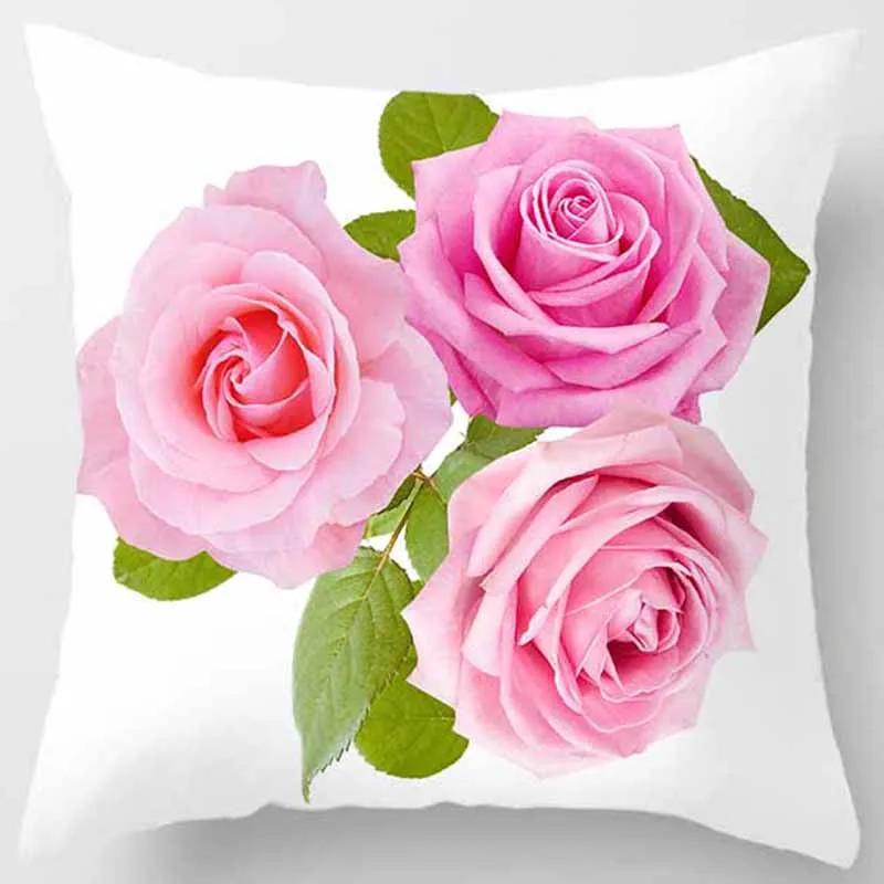 45x45cm Rose Series Pillowcase Yellow Pink Flowers  Sofa Office Seat Cushion Cover Room Aesthetic Home Decoration
