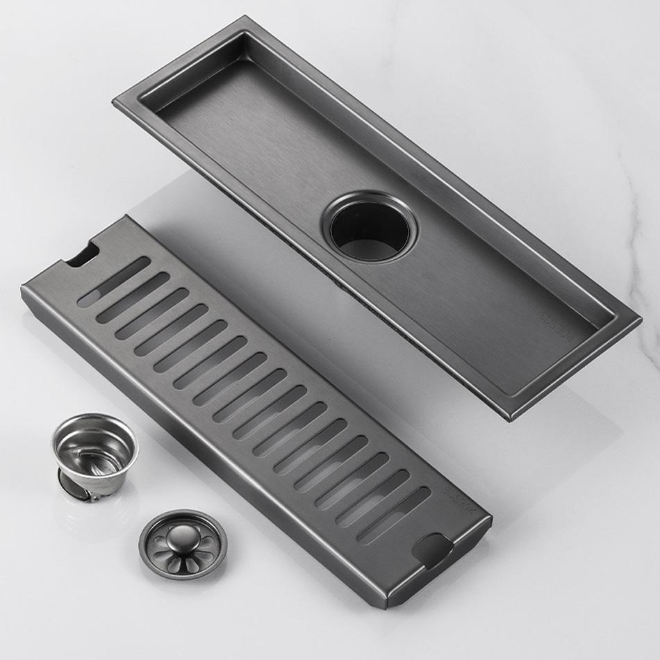 Grey Shower Floor Drain for Bathroom Balcony 304 Stainless Steel Long Linear Rapid Drainage Side Floor Drains 20 30 40 50 CM