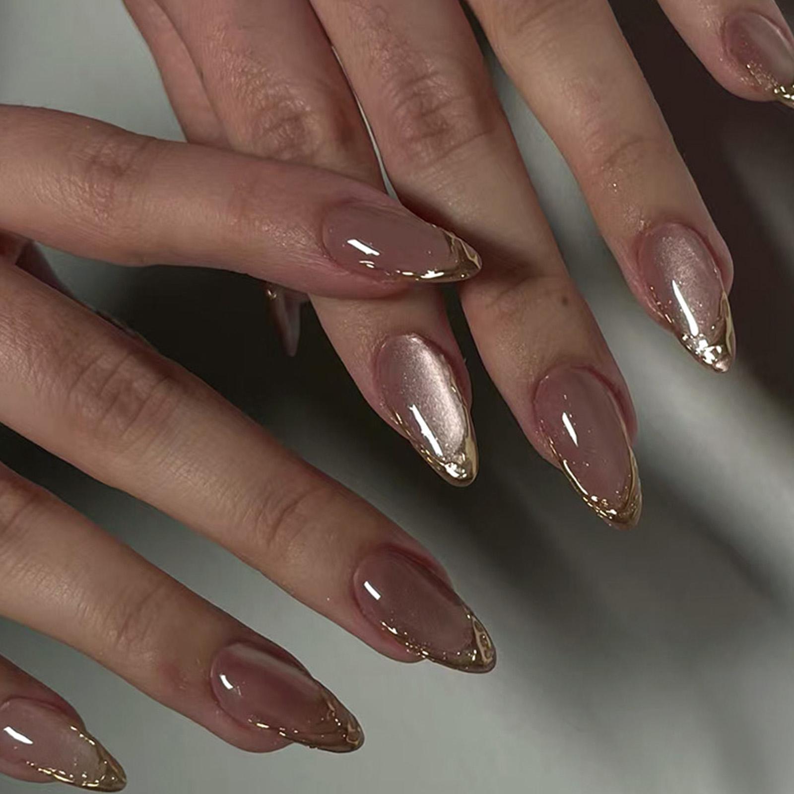 

Накладные ногти «Кошачий глаз» с блестками, миндалевидные акриловые накладные ногти, многоразовые самоклеящиеся ногти для маникюра, украшения для нейл-арта